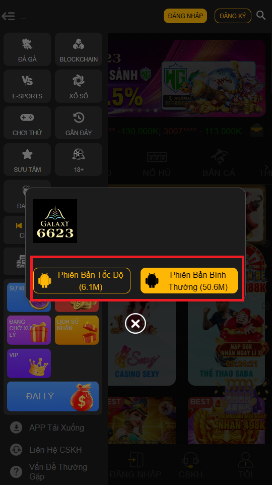 tải ứng dụng xuống Android và iOS của bạn và chơi ở mọi nơi trong 6623Galaxy