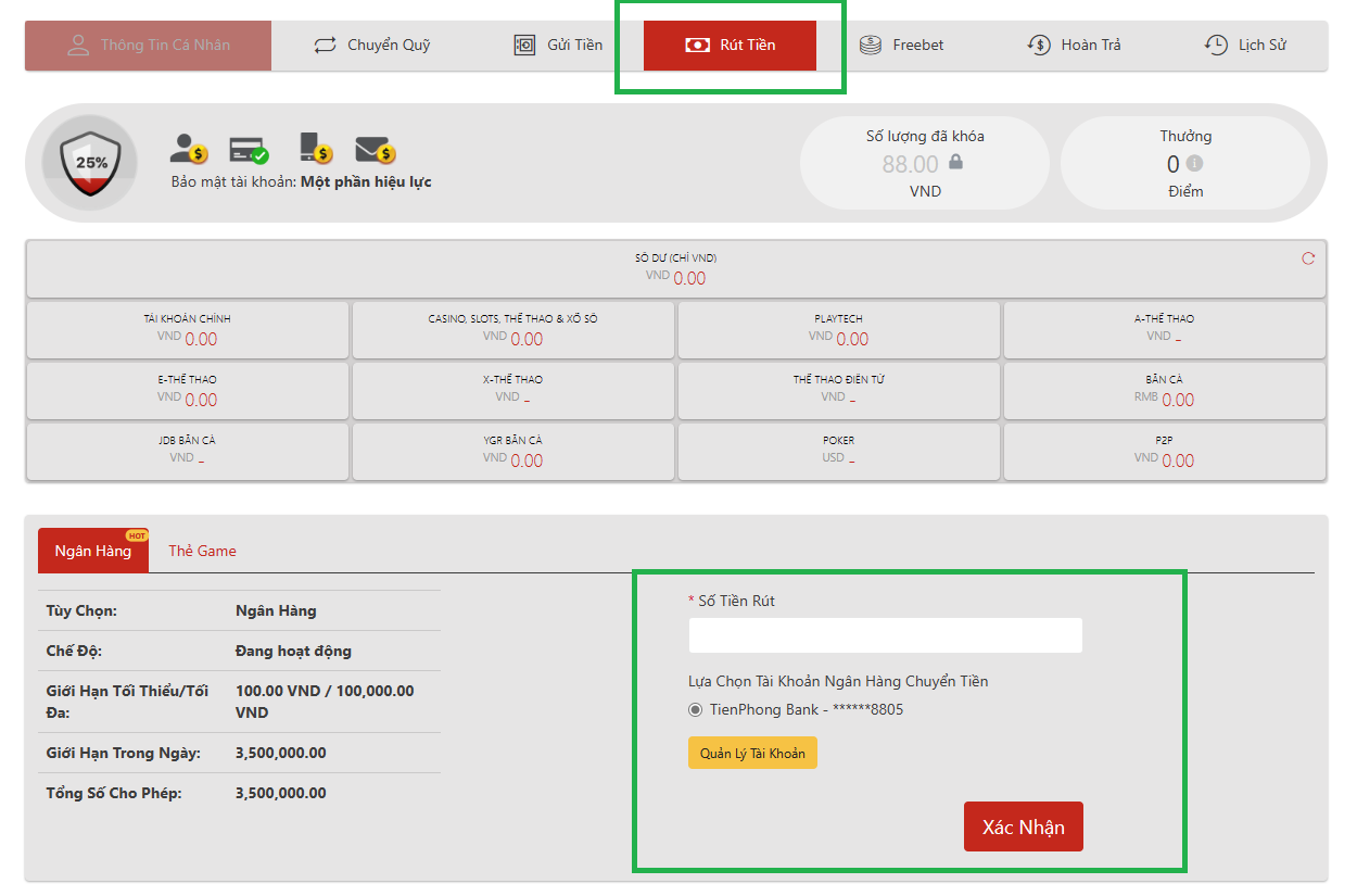 Rút tiền nhanh chóng và dễ dàng từ tài khoản VN88 của bạn